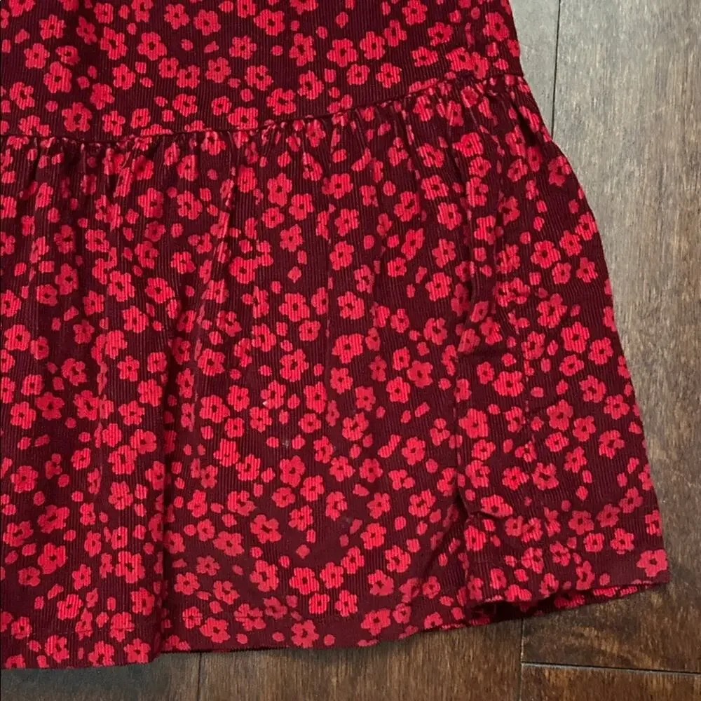 GAP Kid’s Red Floral Corduroy Tiered Dress, Perfect for Fall, Size 4T